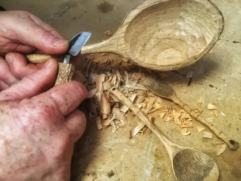 Spoon whittling course, photographed by Sylva Wood Centre