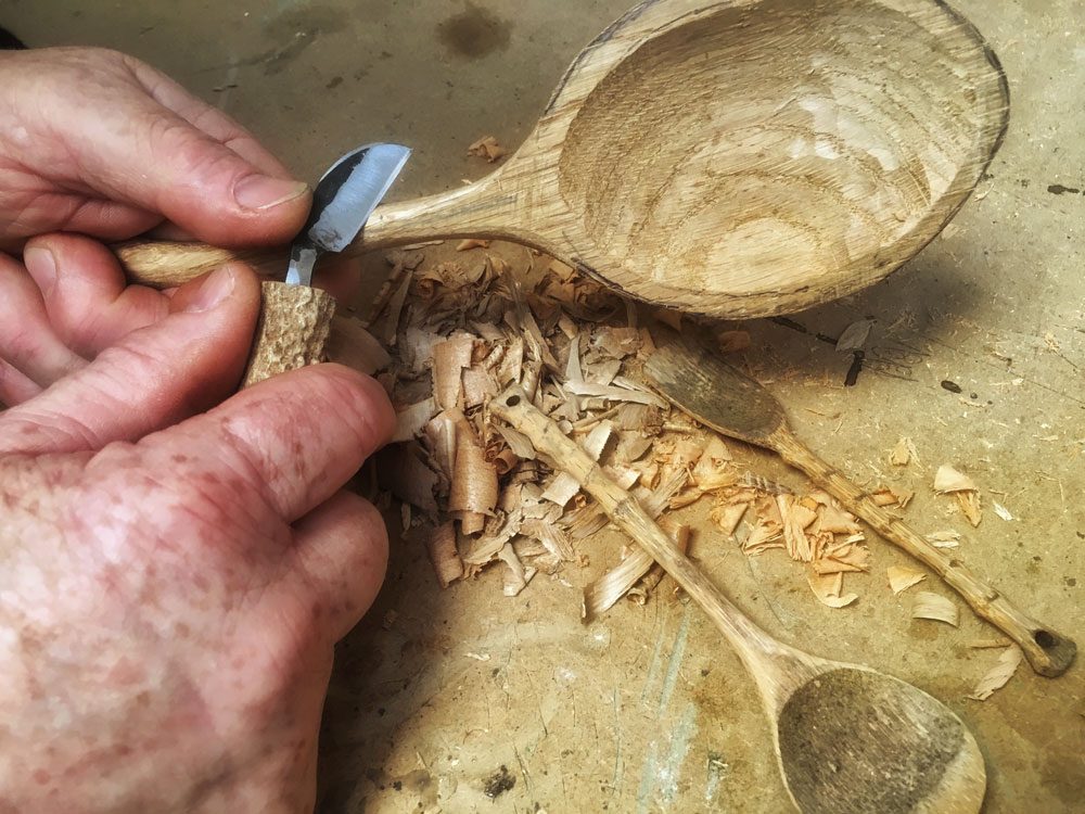 Spoon whittling course, photographed by Sylva Wood Centre