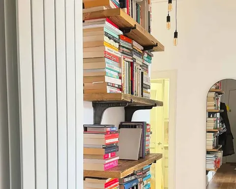 Scaffold board shelving workshop, photographed by Glasgow Wood