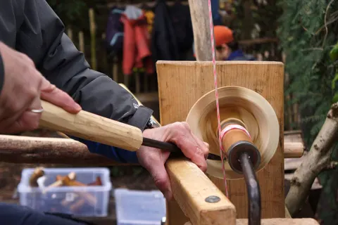 Pole lathe turning day classes, photographed by London Green Wood