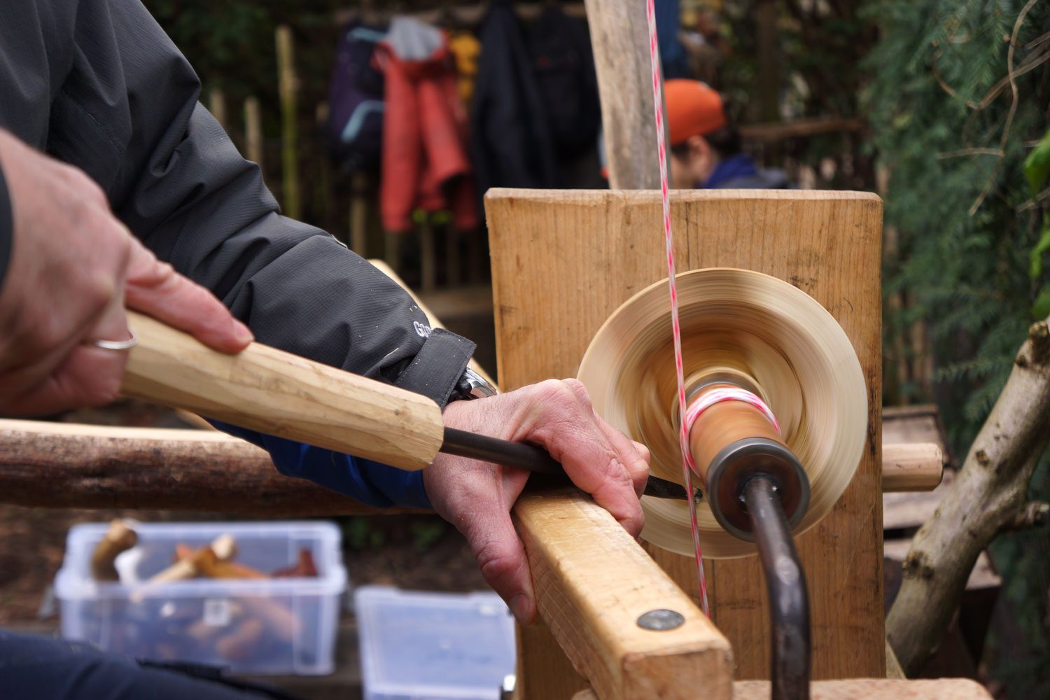 Pole lathe turning day classes, photographed by London Green Wood